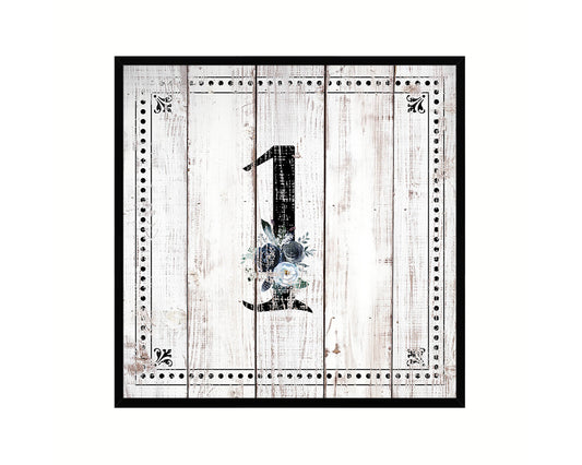 Number 1 Custom Monogram Name Sign Framed Prints Wall Art Décor, White Wash Wood