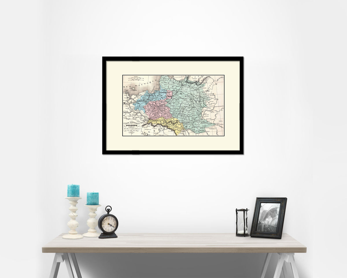 Poland Prussia Germany Old Map Framed Print Art Wall Decor Gifts
