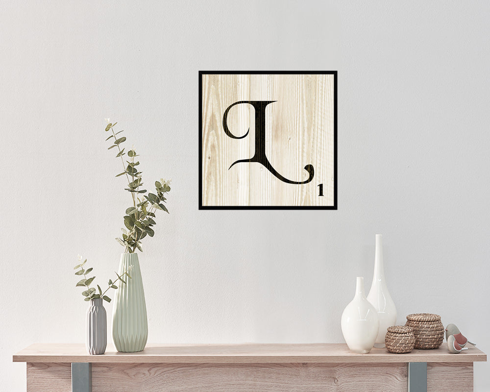 Letter L Custom Scrabble Sign Framed Prints Wall Art Decor Gifts, Wood