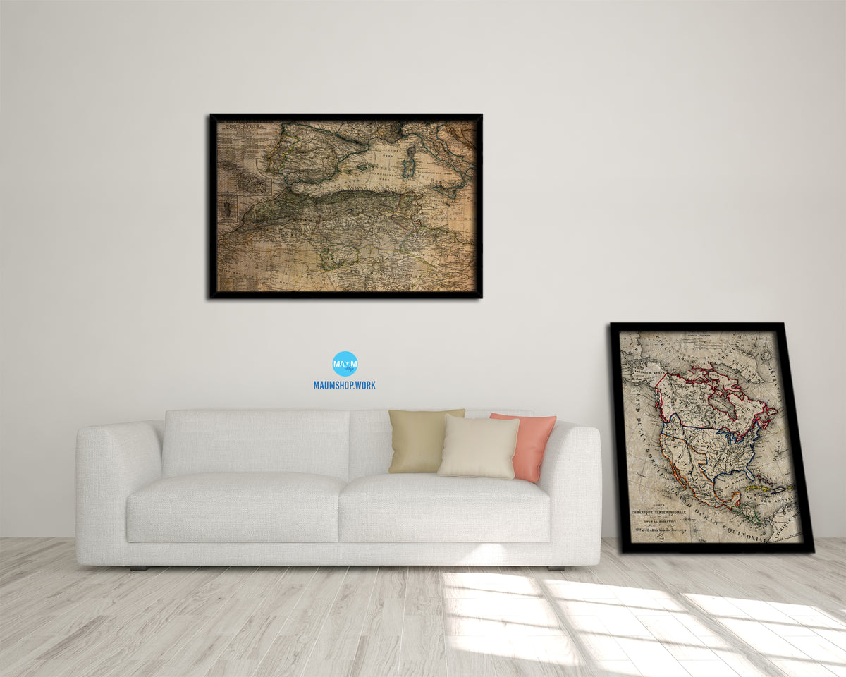 Western Mediterranean Vintage Map Framed Print Art Wall Decor Gifts