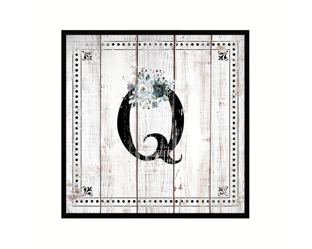 Letters Q Custom Monogram Name Sign Framed Prints Wall Art Décor, White Wash Wood