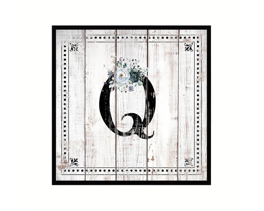 Letters Q Custom Monogram Name Sign Framed Prints Wall Art Décor, White Wash Wood
