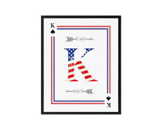 Letter K Personalized Initial American Flag Playing Card Framed Prints Wall Art