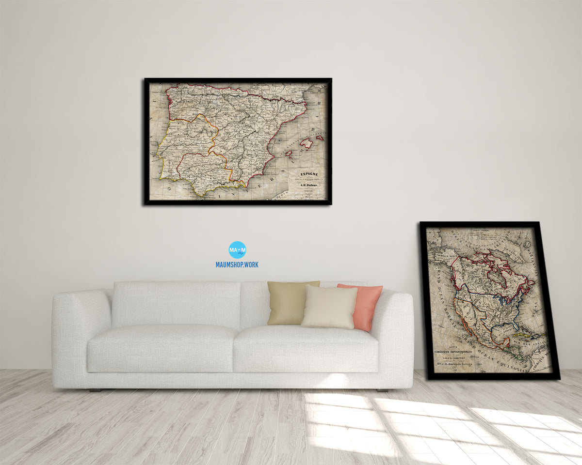 Spain and Portugal Historical Map Framed Print Art Wall Decor Gifts