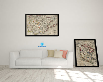 Spain and Portugal Historical Map Framed Print Art Wall Decor Gifts