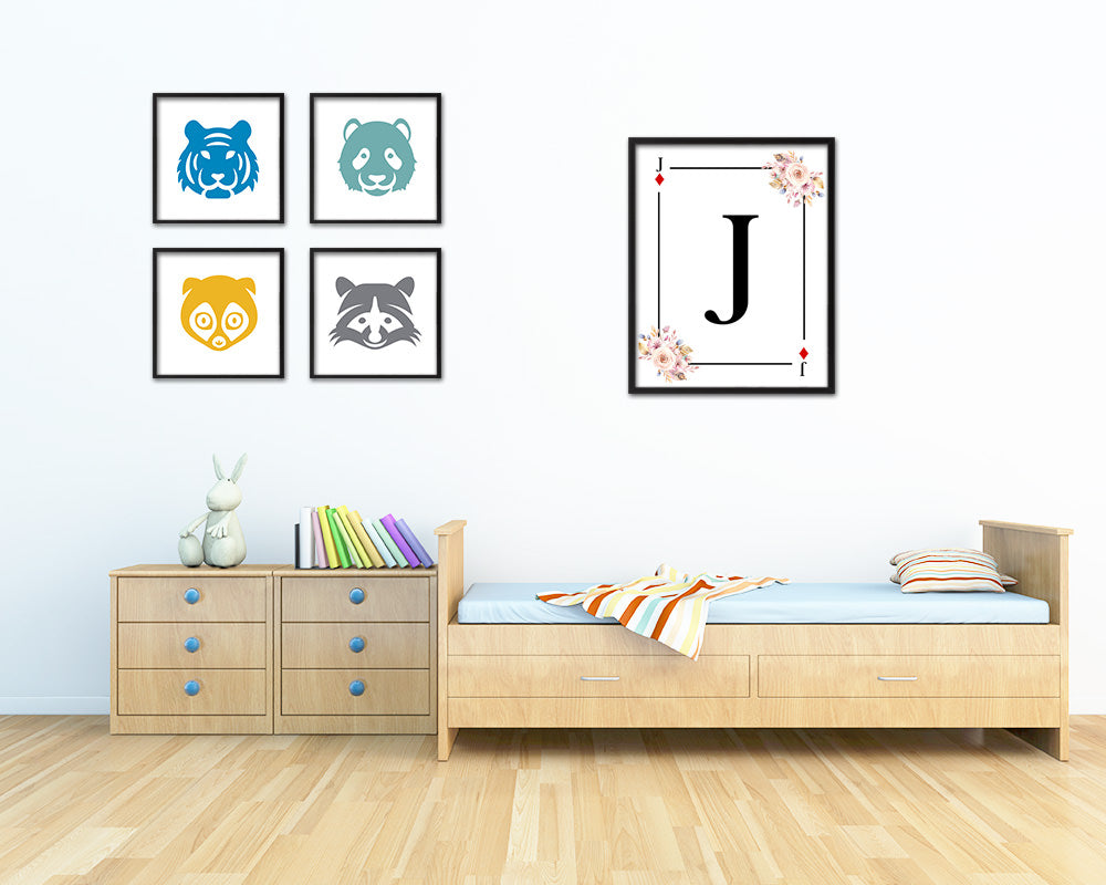 Letter J Custom Initial Boho Monogram Playing Card Framed Prints Wall Art