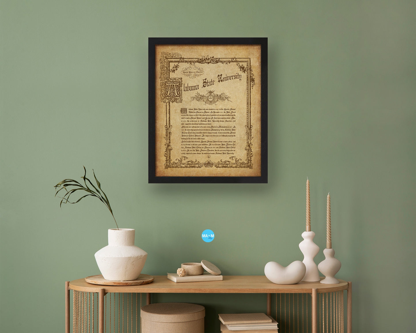 Alabama State University, Alabama, Custom Framed Document Print Wall Art Decor Gifts