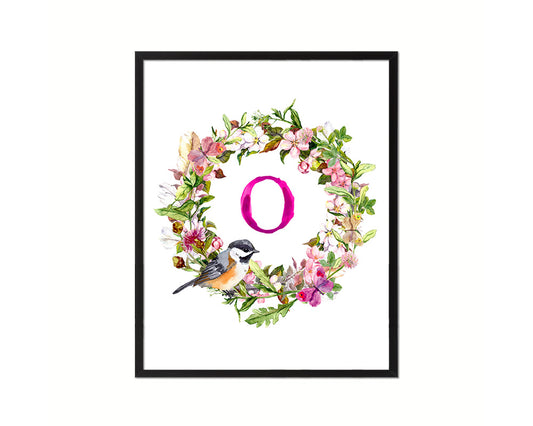 Letter O Custom Floral Wreath Monogram Framed Prints Wall Art