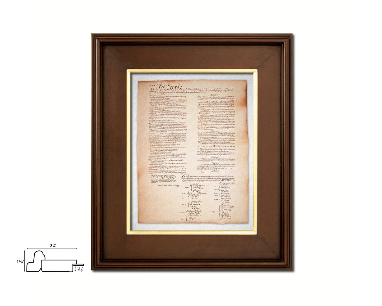 Constitution We the people US Historical Print Art Wood Framed Wall Decor Gifts, 12" x 16"