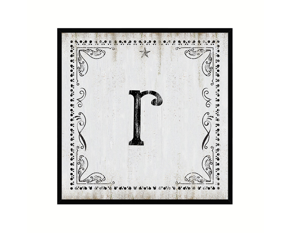 Letters R Custom Monogram Name Sign Framed Prints Wall Art Décor, White Wash