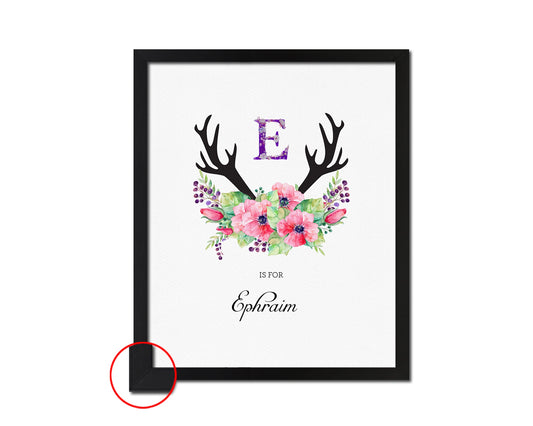 Letter E Watercolor Floral Boho Custom Initial Name Sign Framed Prints Wall Art