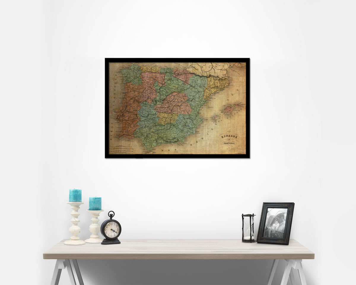 Spain and Portugal 1846 Vintage Map Framed Print Art Wall Decor Gifts