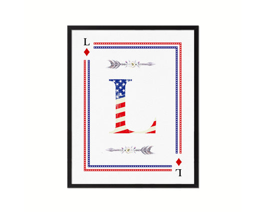 Letter L Personalized Initial American Flag Playing Card Framed Prints Wall Art