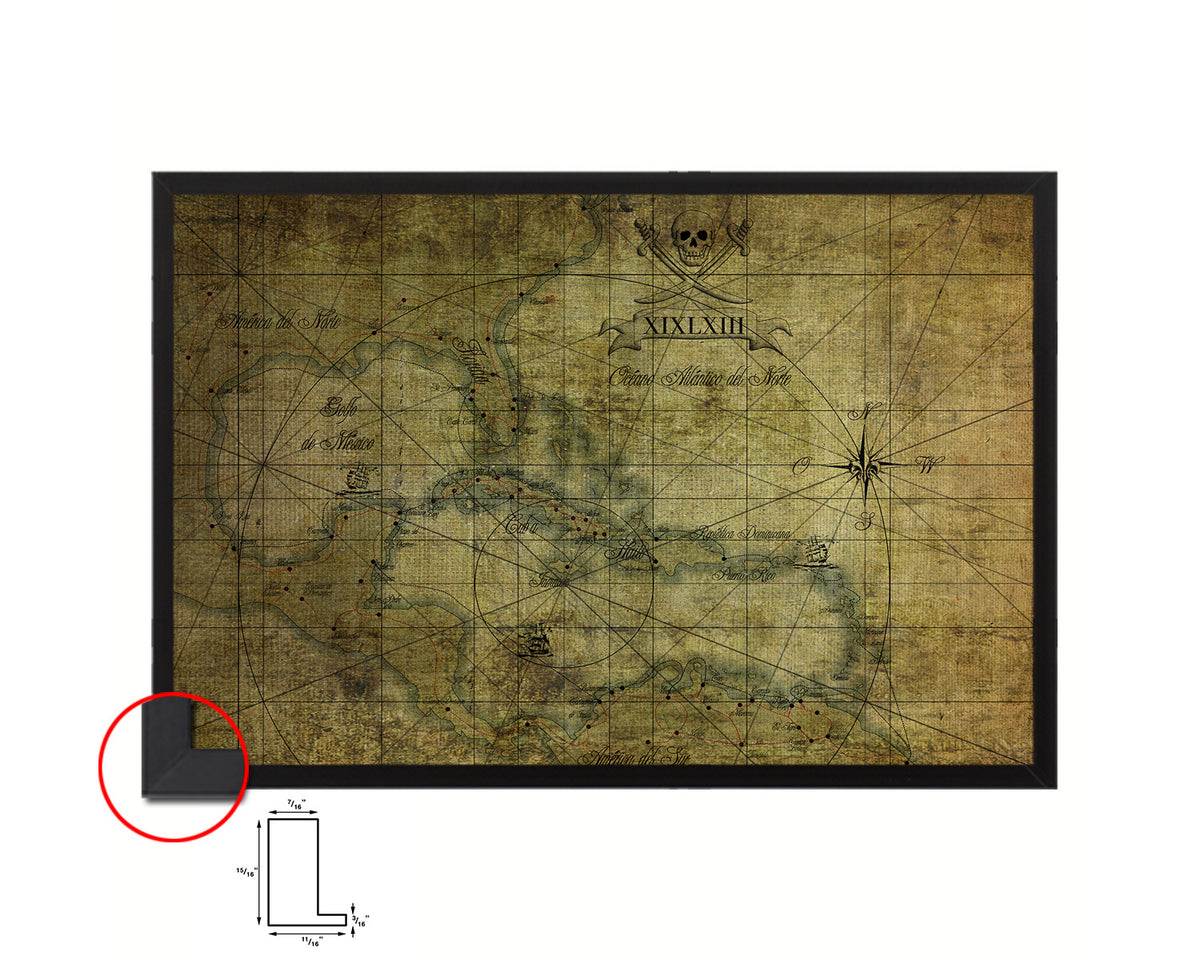 Caribbean Vintage Map Framed Print Art Wall Decor Gifts