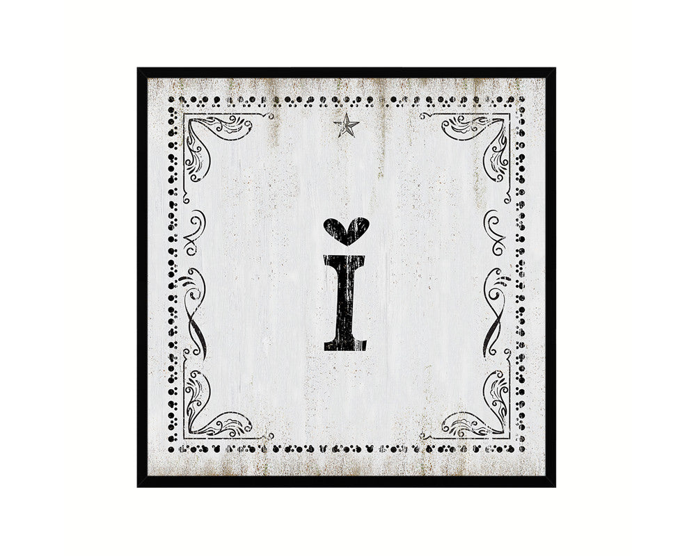Letters I Custom Monogram Name Sign Framed Prints Wall Art Décor, White Wash