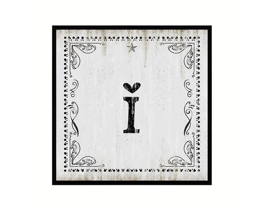 Letters I Custom Monogram Name Sign Framed Prints Wall Art Décor, White Wash