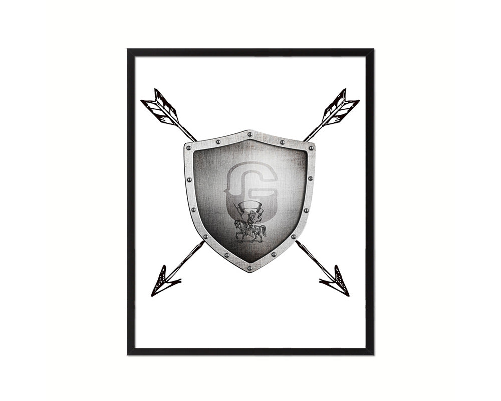 Letter G Medieval Castle Knight Shield Custom Monogram Framed Prints Wall Art