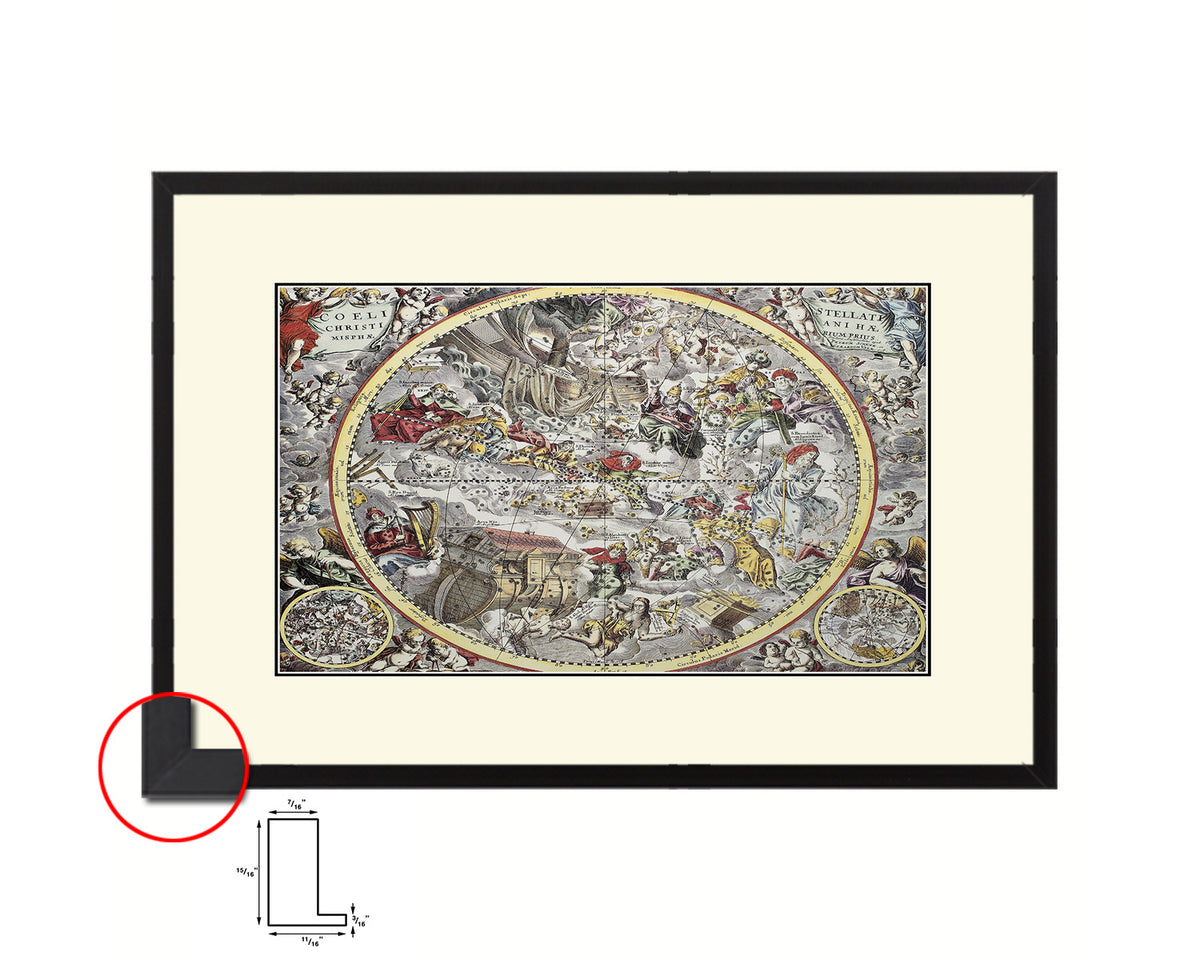 Christian Celestial Hemisphere Atlas Coelestis Andreas Cellarius Old Map Framed Print
