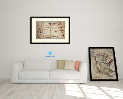 Portolan Chart of Atlantic Ocean Old Map Framed Print Art Wall Decor Gifts