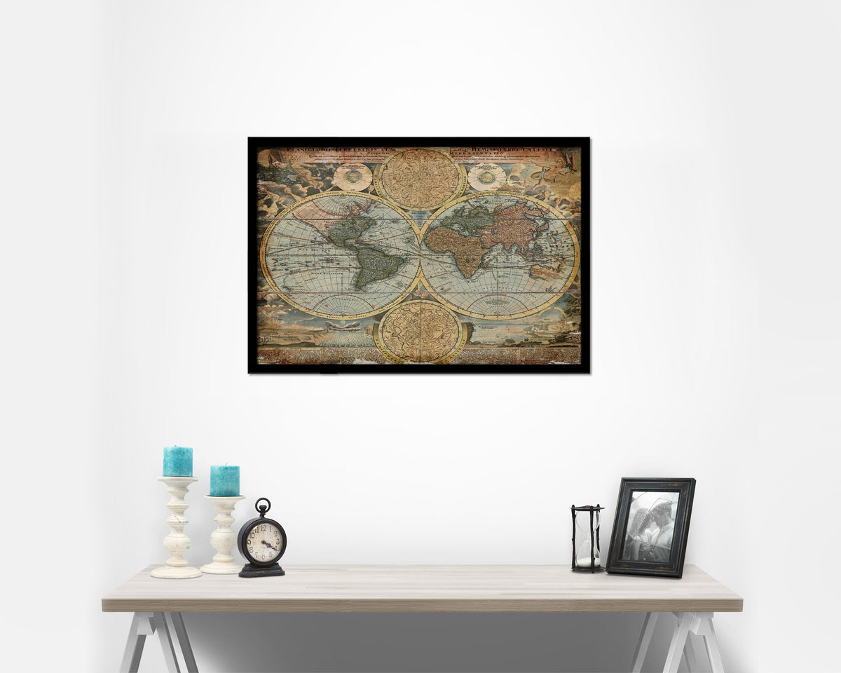 World Antique Map Framed Print Art Wall Decor Gifts