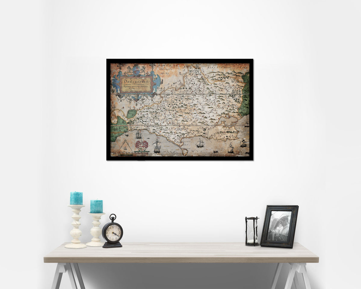 Dorset Atlas England Wales Christopher Saxton Antique Map Framed Print Art Wall Decor Gifts