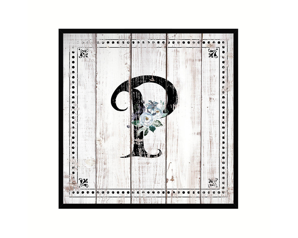 Letters P Custom Monogram Name Sign Framed Prints Wall Art Décor, White Wash Wood