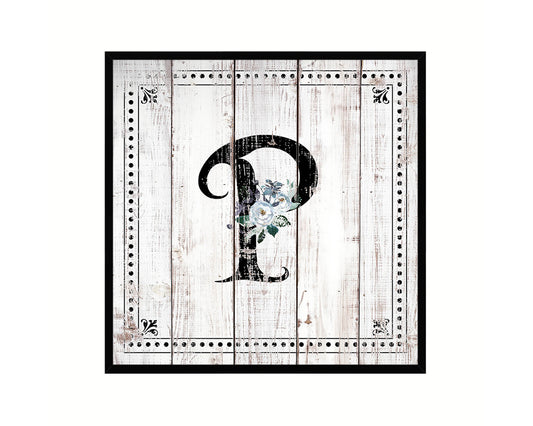 Letters P Custom Monogram Name Sign Framed Prints Wall Art Décor, White Wash Wood