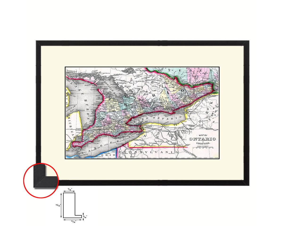 Ontario Canada Old Map Framed Print Art Wall Decor Gifts