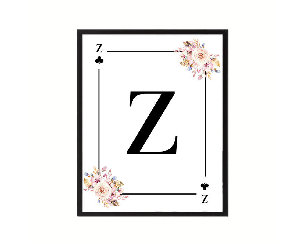 Letter Z Custom Initial Boho Monogram Playing Card Framed Prints Wall Art