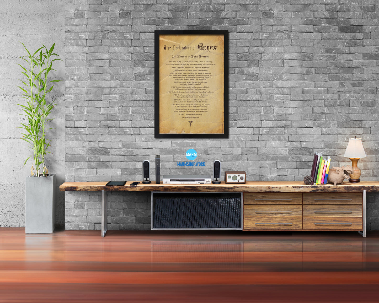 Geneva Oath Vintage Declarations Gifts Medical Students Doctor Office Decor Wall Art, Brown