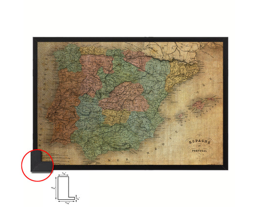 Spain and Portugal 1846 Vintage Map Framed Print Art Wall Decor Gifts