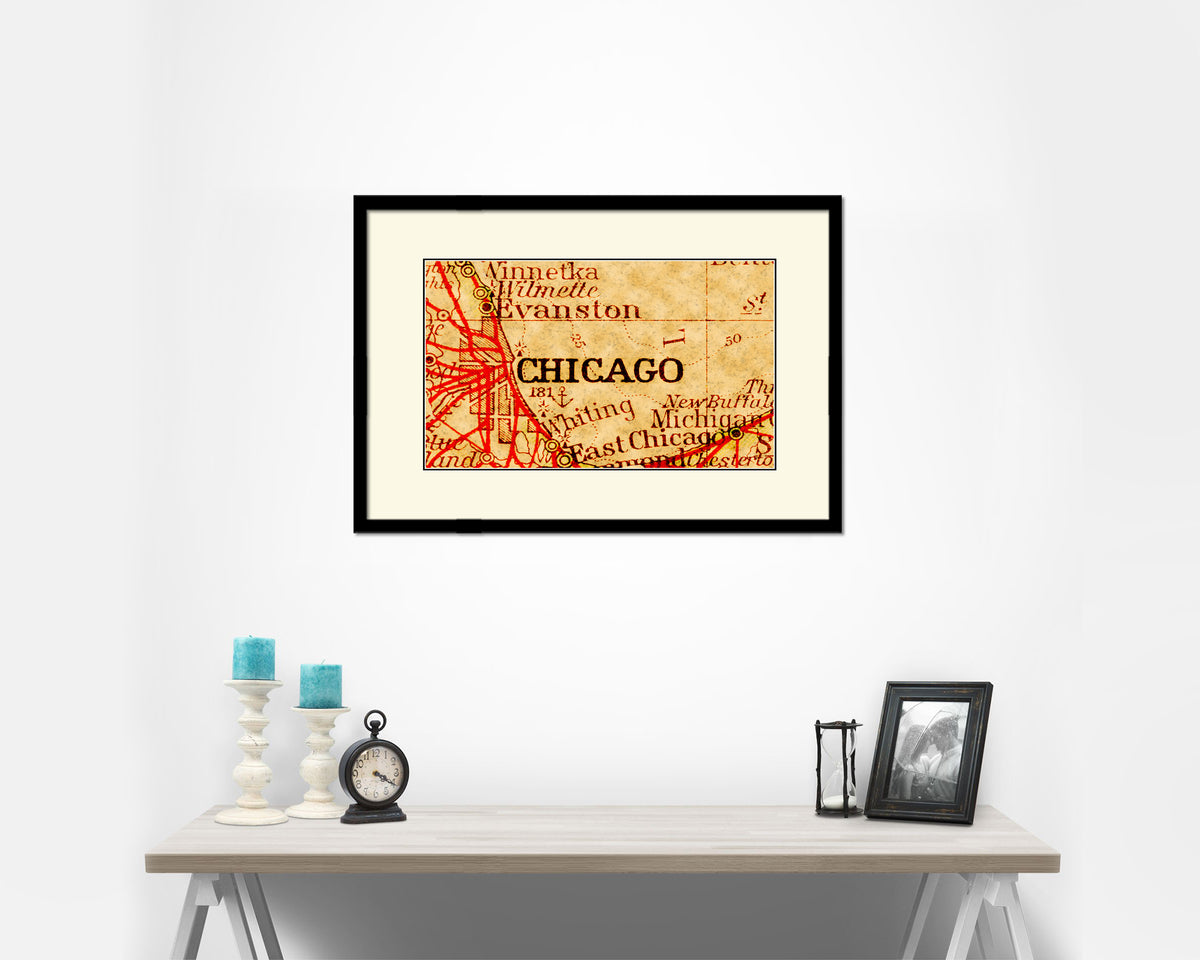 Chicago Illinois Old Map Framed Print Art Wall Decor Gifts