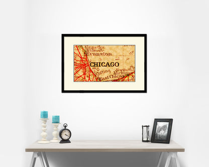 Chicago Illinois Old Map Framed Print Art Wall Decor Gifts