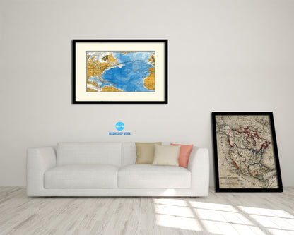 North Atlantic Telegraph Lines Stieler Old Map Framed Print Art Wall Decor Gifts