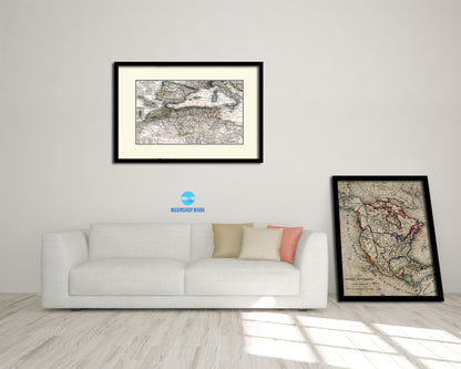 Western Mediterranean Old Map Framed Print Art Wall Decor Gifts
