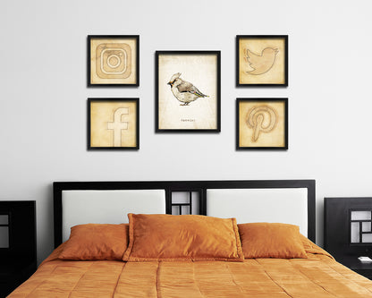 Waxwing Vintage Bird Fine Art Paper Prints Home Decor Wall Art Gifts