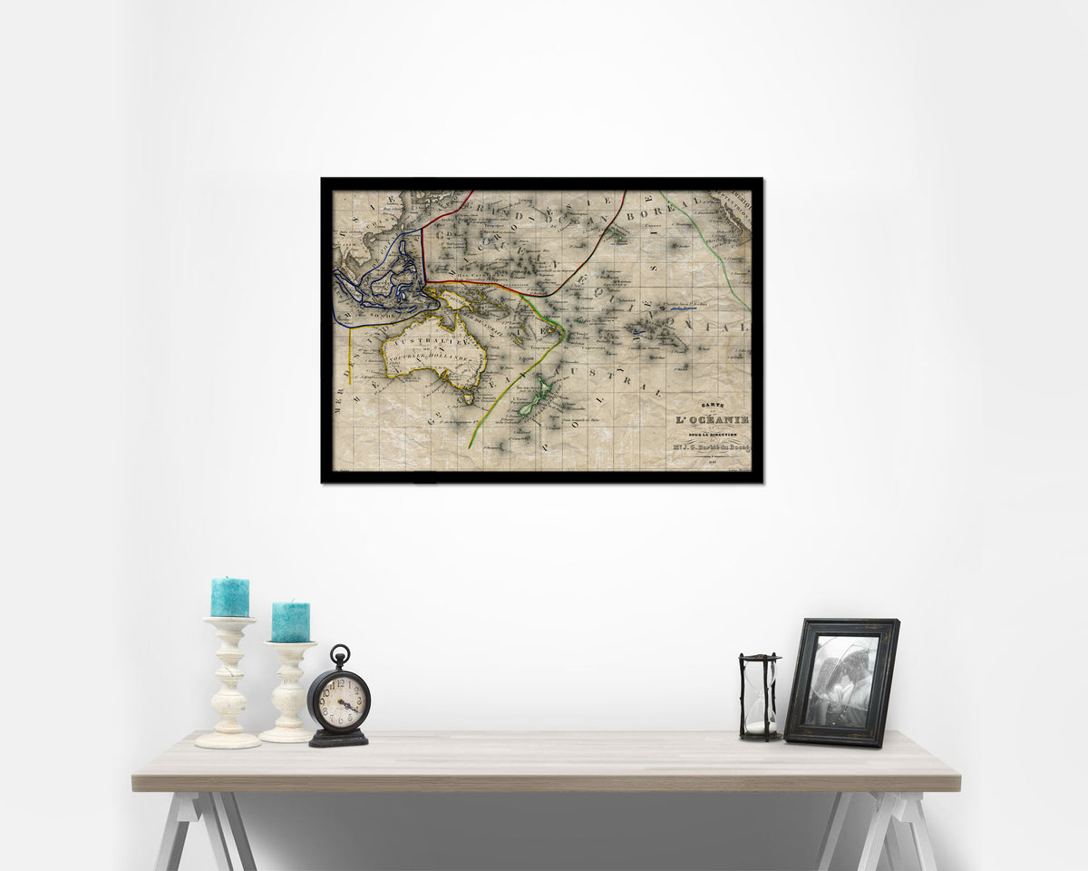 Australia New Zealand Oceania Historical Map Framed Print Art Wall Decor Gifts
