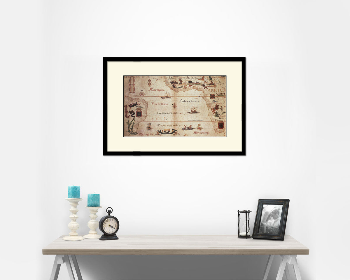 Portolan Chart of Atlantic Ocean Old Map Framed Print Art Wall Decor Gifts