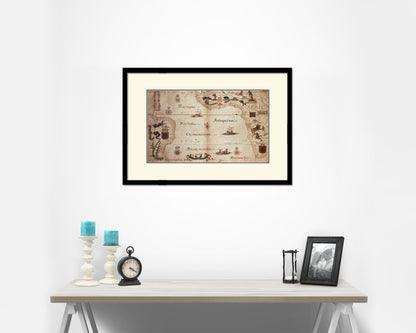Portolan Chart of Atlantic Ocean Old Map Framed Print Art Wall Decor Gifts