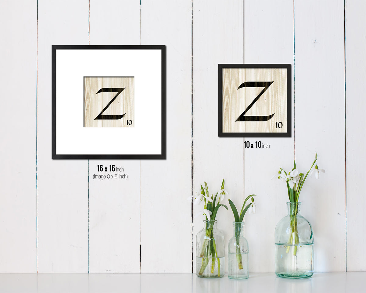 Letter Z Custom Scrabble Sign Framed Prints Wall Art Decor Gifts, Wood