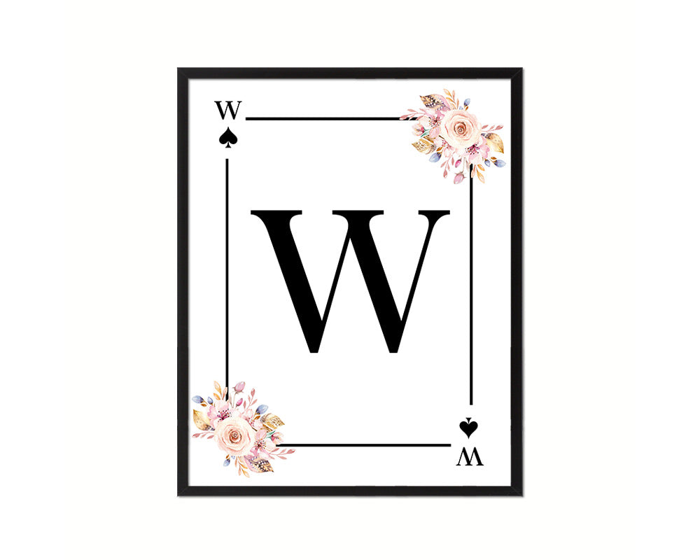 Letter W Custom Initial Boho Monogram Playing Card Framed Prints Wall Art
