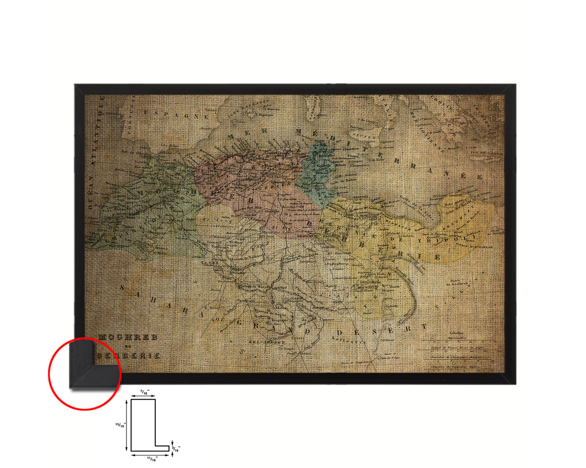 North Africa Barbary Coast Vintage Map Framed Print Art Wall Decor Gifts