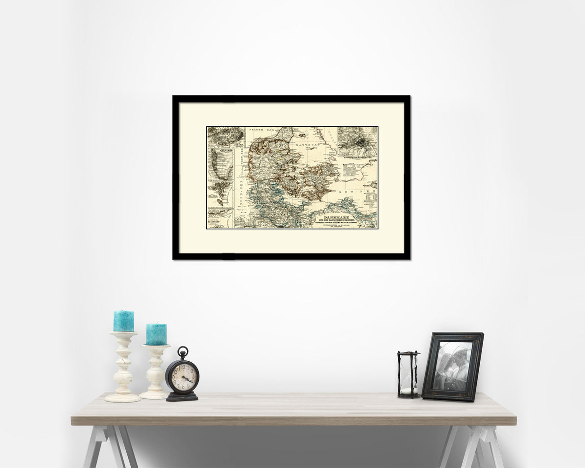 Denmark Iceland Greenland Old Map Framed Print Art Wall Decor Gifts