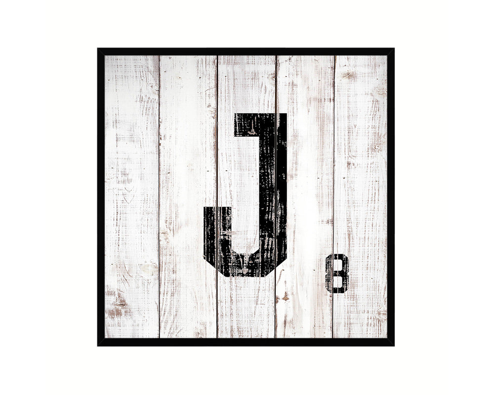 Letter J Custom Scrabble Sign Framed Prints Wall Art Decor Gifts, White Wash Wood