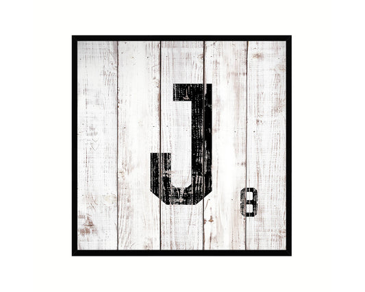 Letter J Custom Scrabble Sign Framed Prints Wall Art Decor Gifts, White Wash Wood