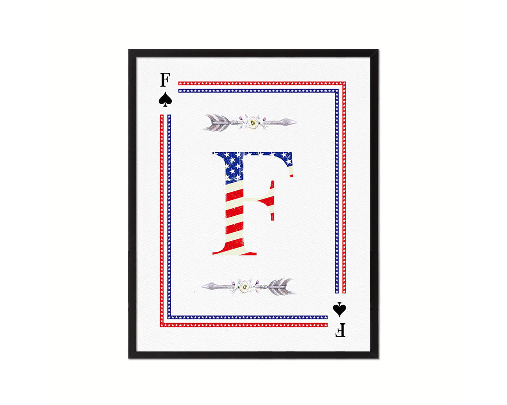 Letter F Personalized Initial American Flag Playing Card Framed Prints Wall Art