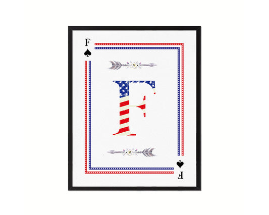 Letter F Personalized Initial American Flag Playing Card Framed Prints Wall Art