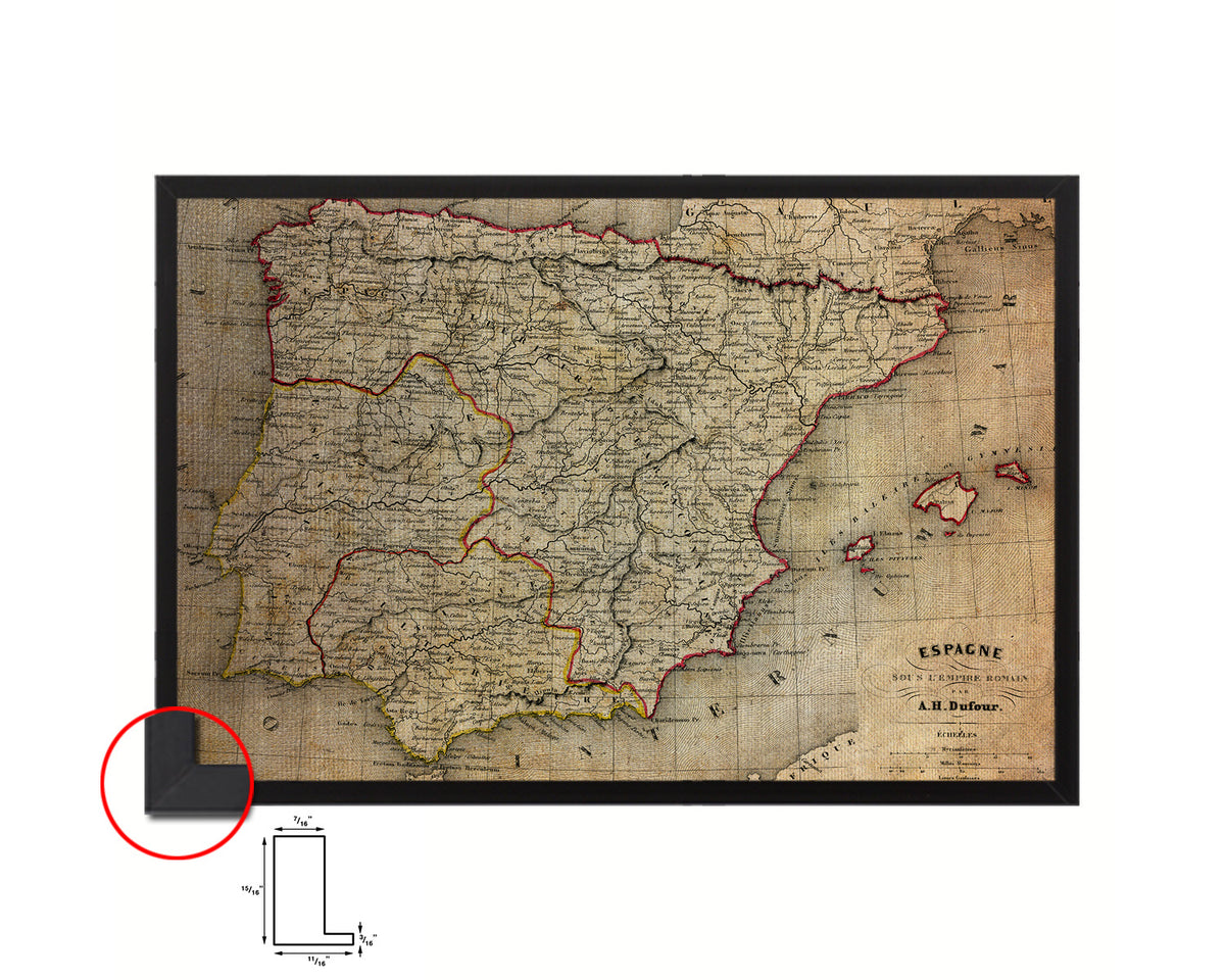 Spain and Portugal Vintage Map Framed Print Art Wall Decor Gifts