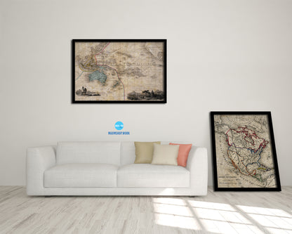 Australia New Zealand Oceania Cruises Historical Map Framed Print Art Wall Decor Gifts