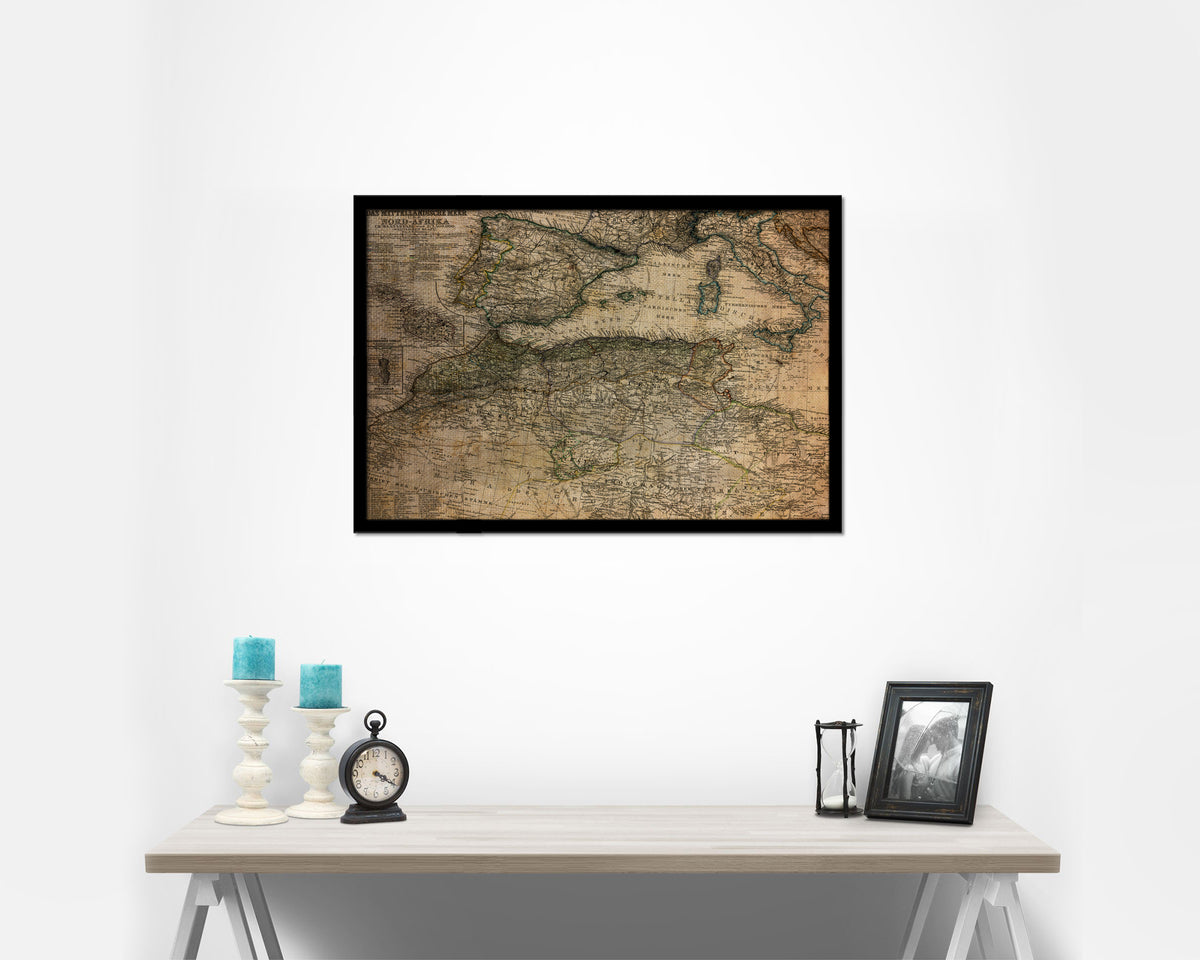 Western Mediterranean Vintage Map Framed Print Art Wall Decor Gifts
